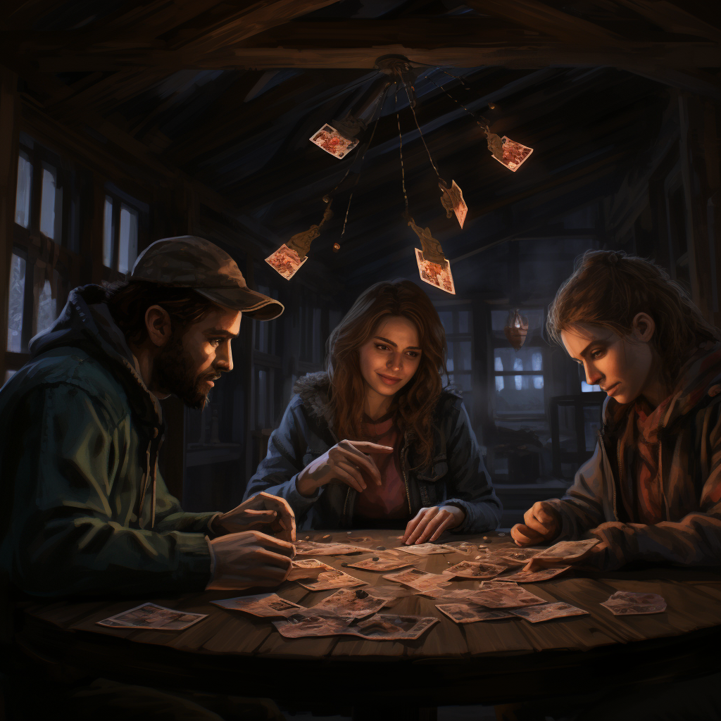 Four individuals engaged in a card game