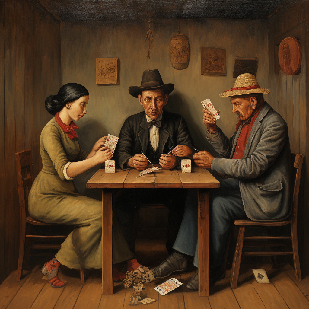 Four people playing card game