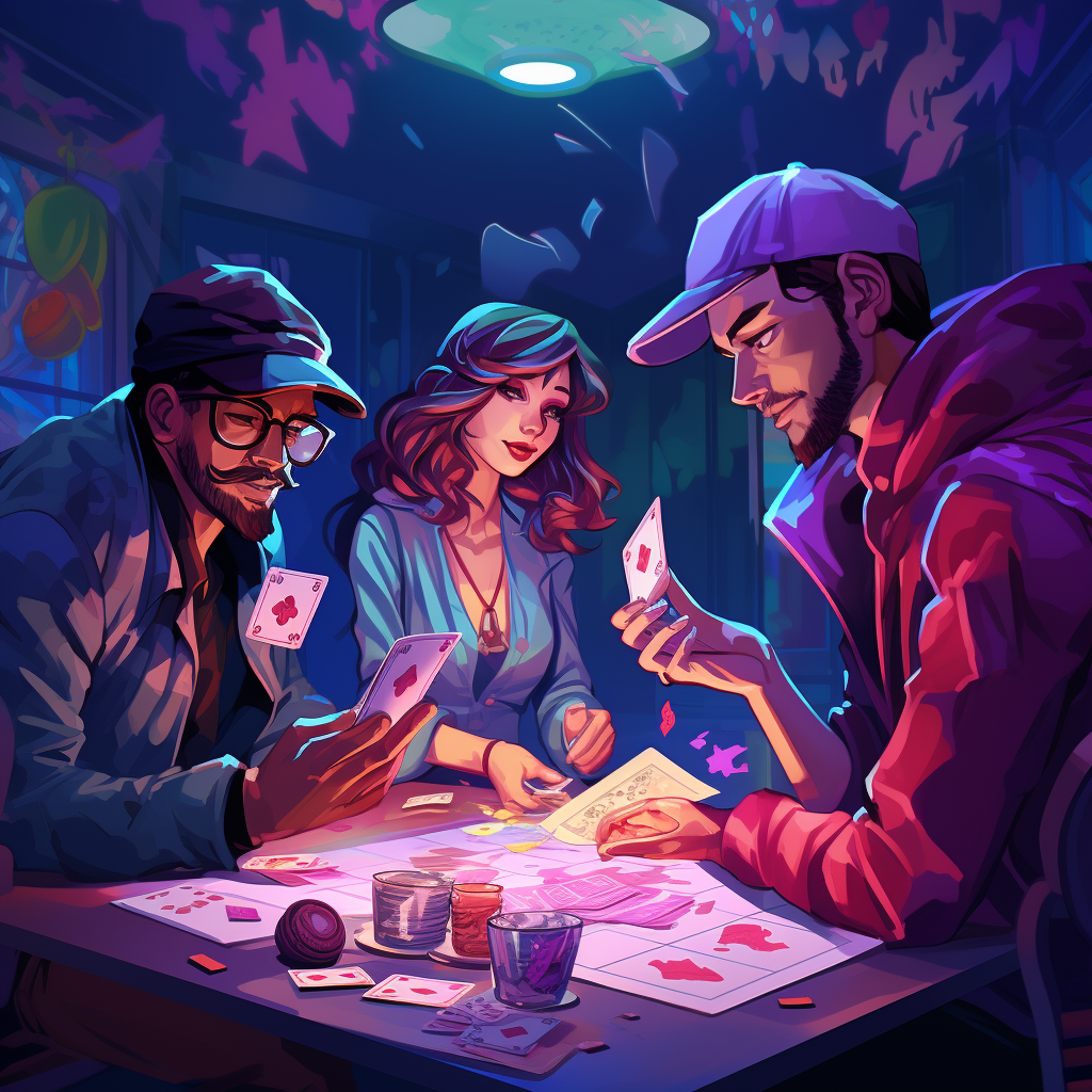 People playing card games in art style