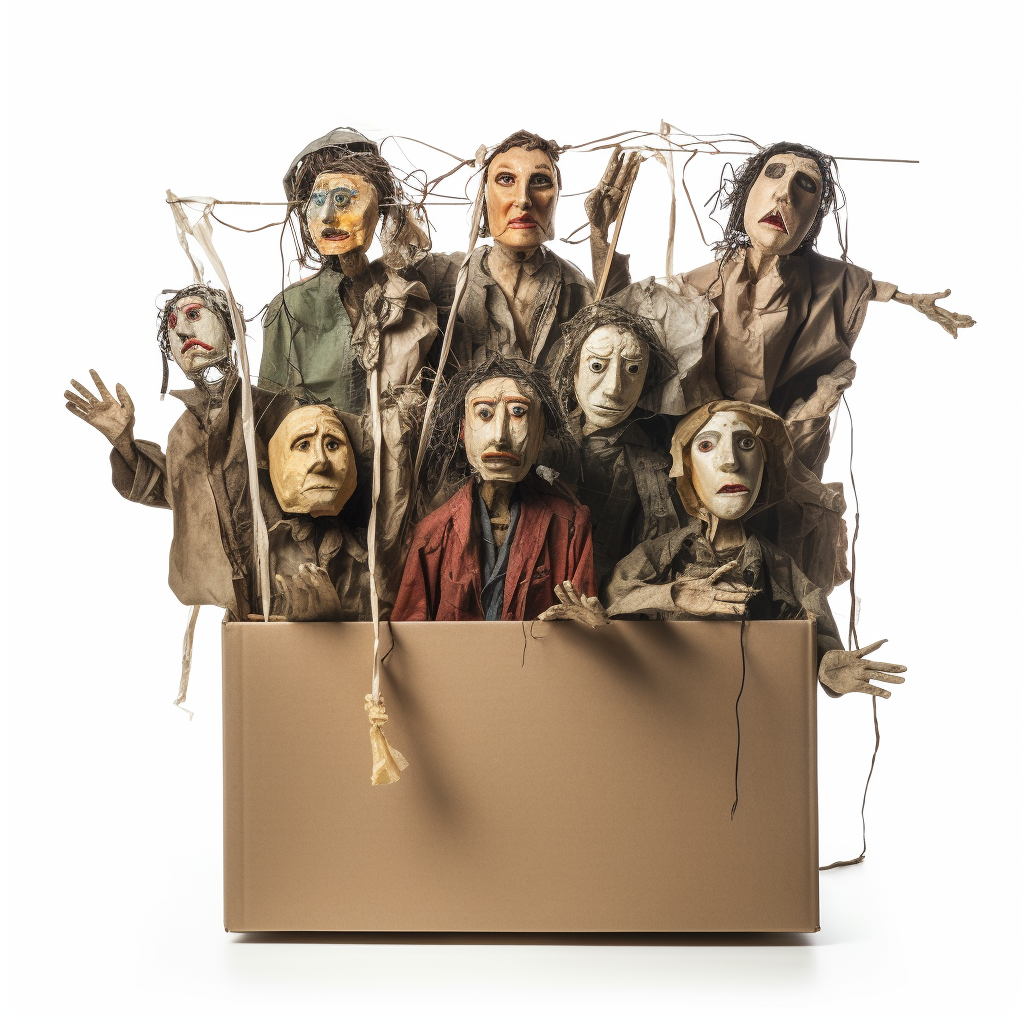 Marionettes in Cardboard Box