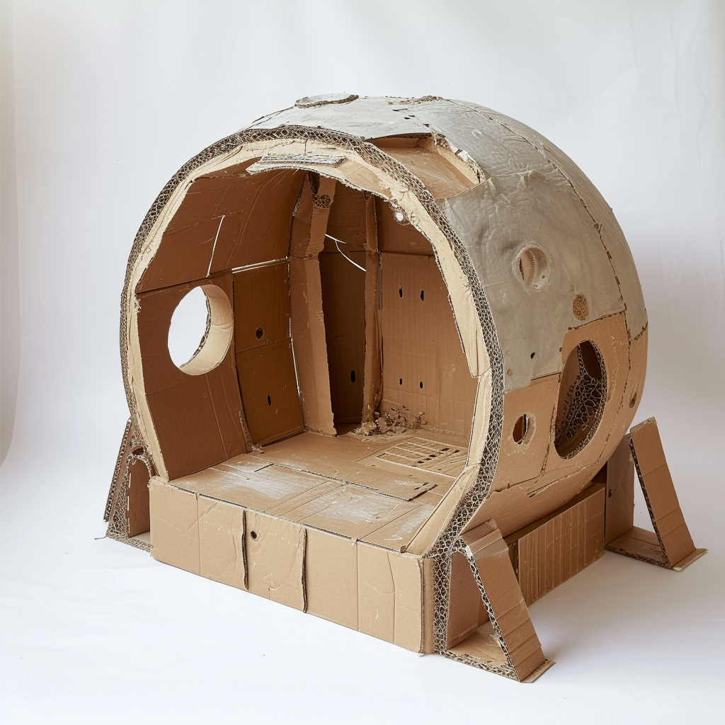 Simple Cardboard Doll Moon Base in White Studio