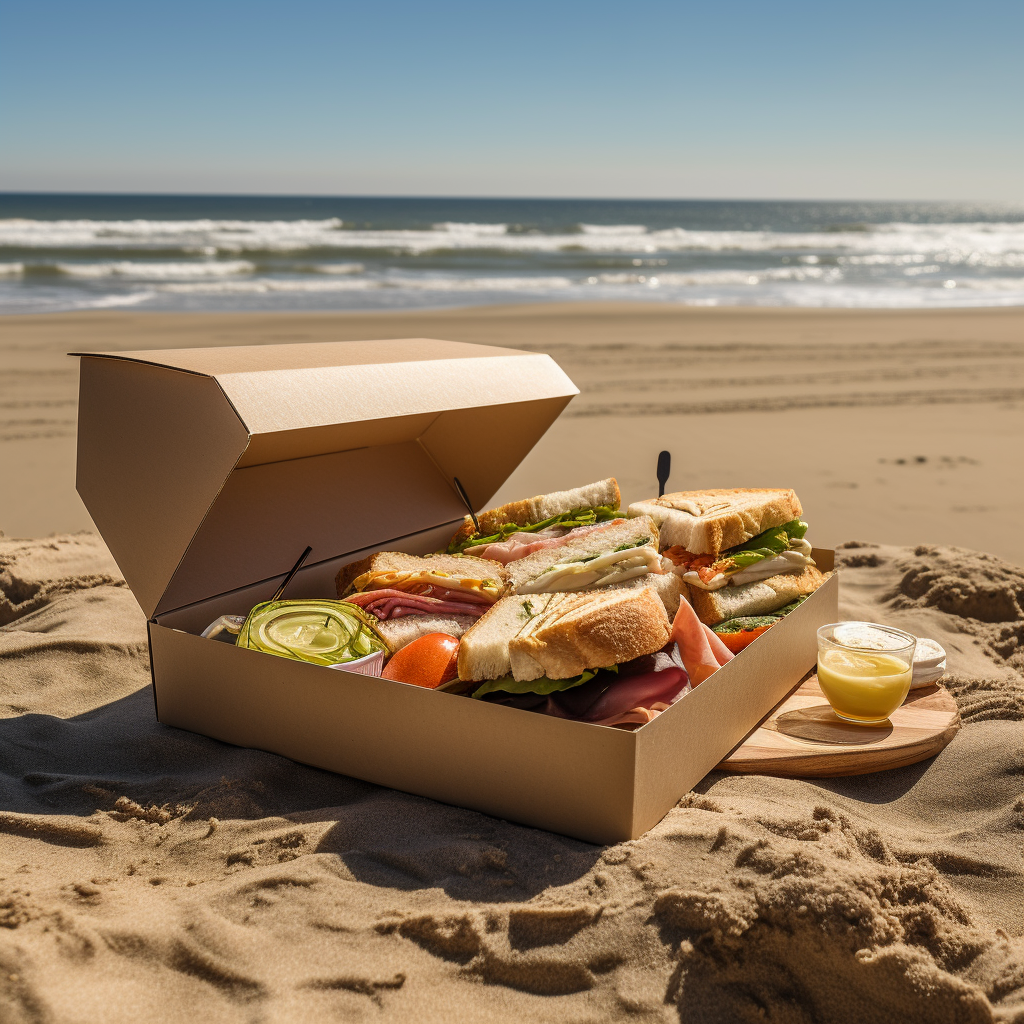 Delicious sandwich picnic on the beach