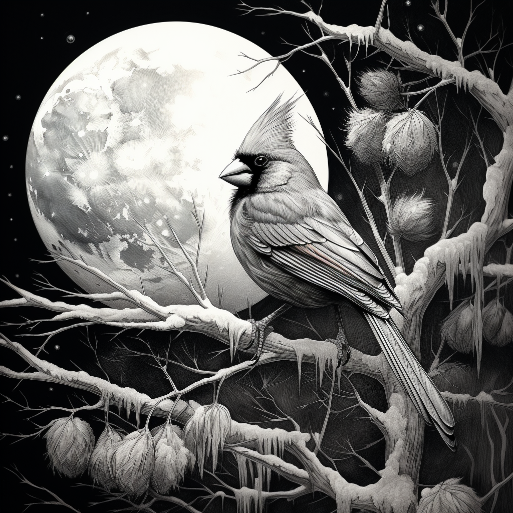 Beautiful Cardinal Bird in Moonlight