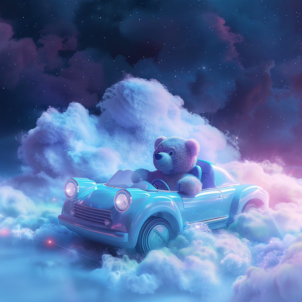 Care Bear driving cloud car