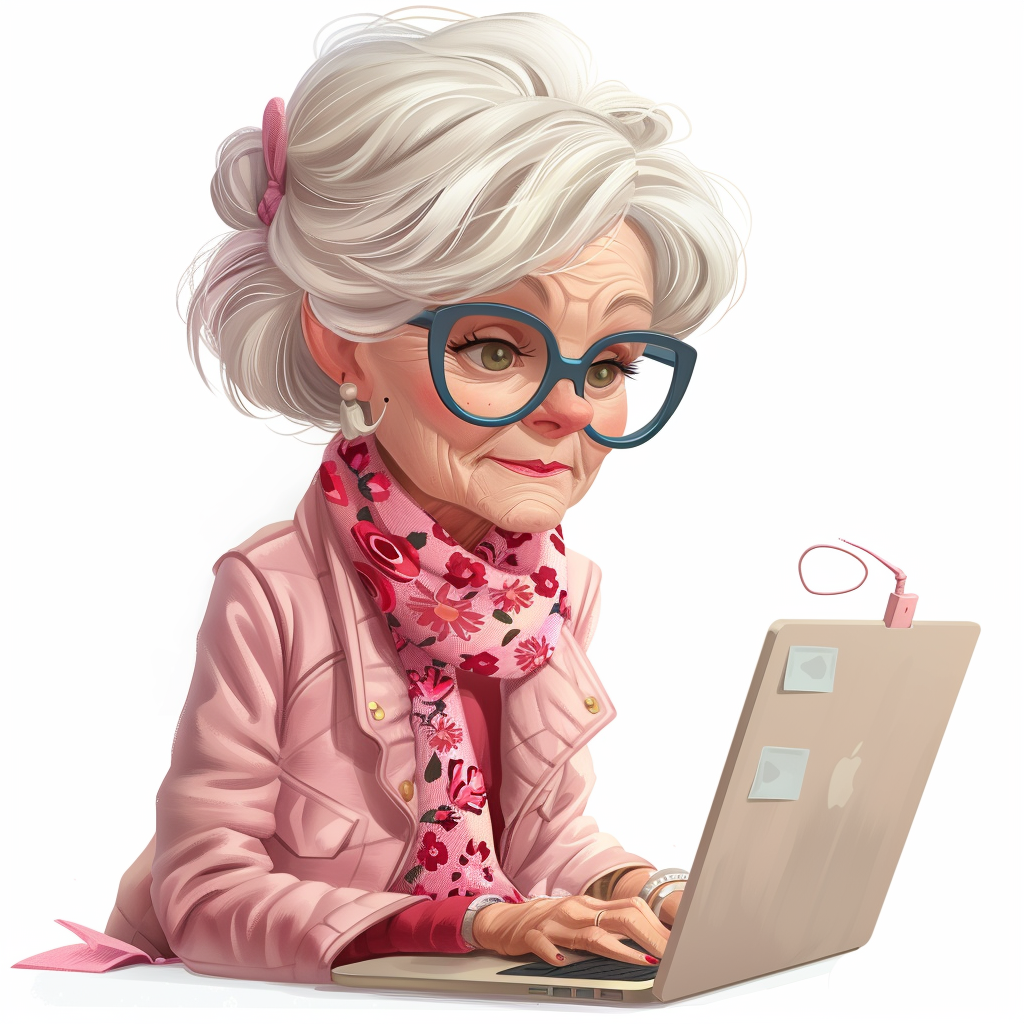 Grandma surfing Internet in anime style