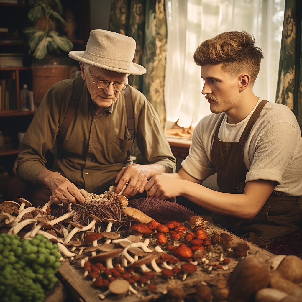 Carl Jung and client preparing mushrooms