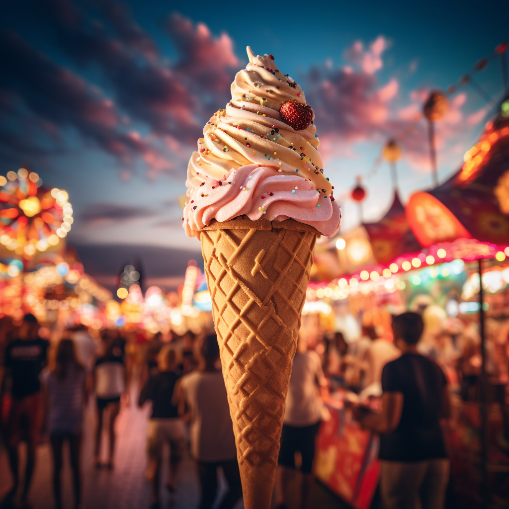 Excited crowd enjoying carnival night ice cream