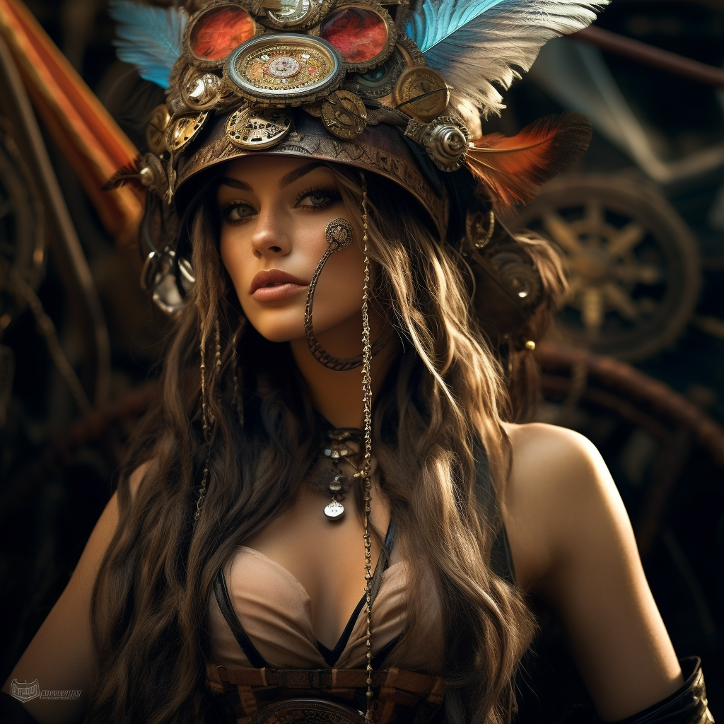 Colorful steam punk carnival scene