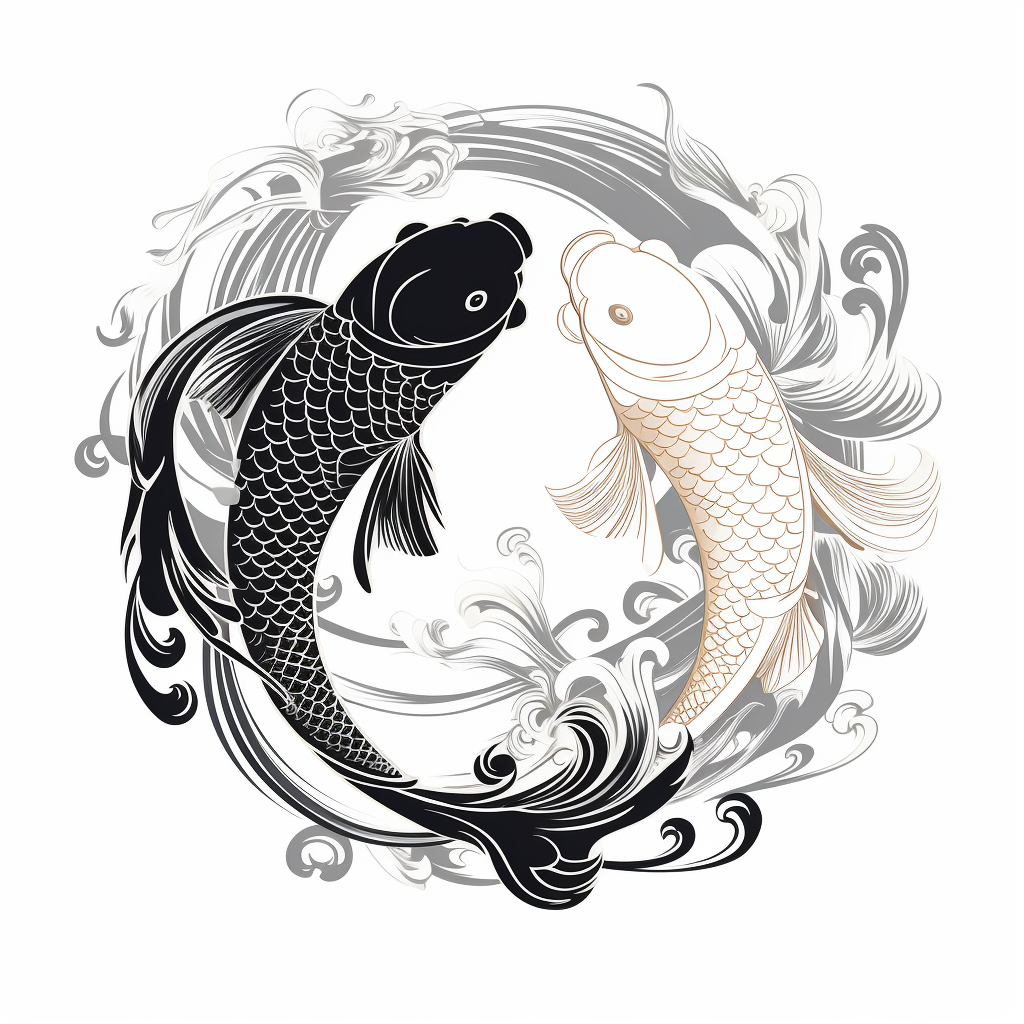 Ying Yang Carp Swimming Monochrome