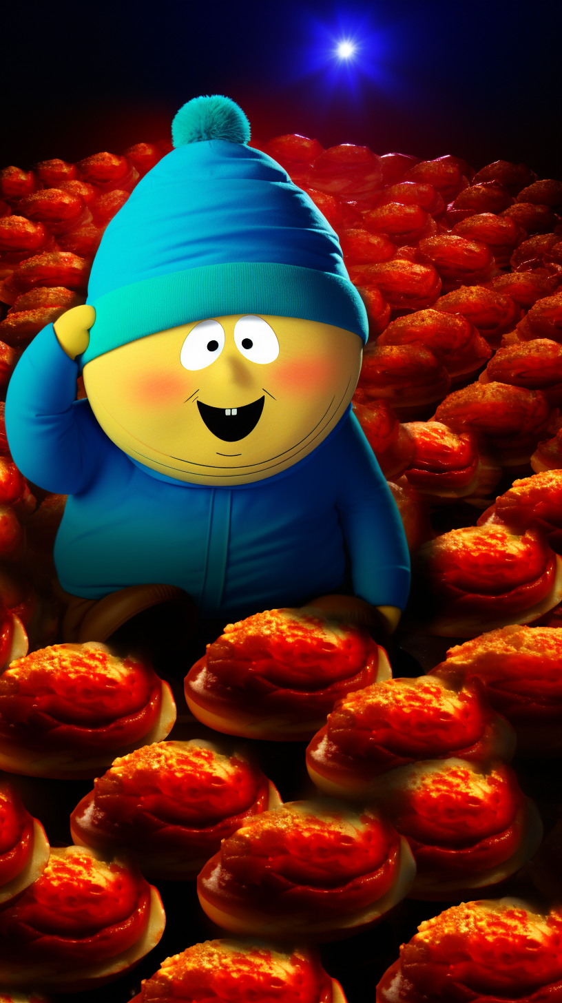 Eric Cartman enjoying Cheesy Poofs snack