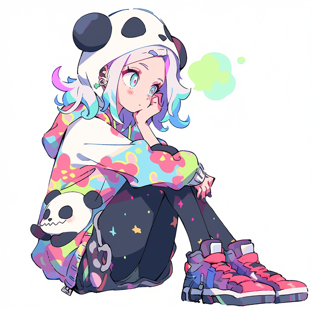 Cartoon anime sloth wearing shirt sitting cute colorful