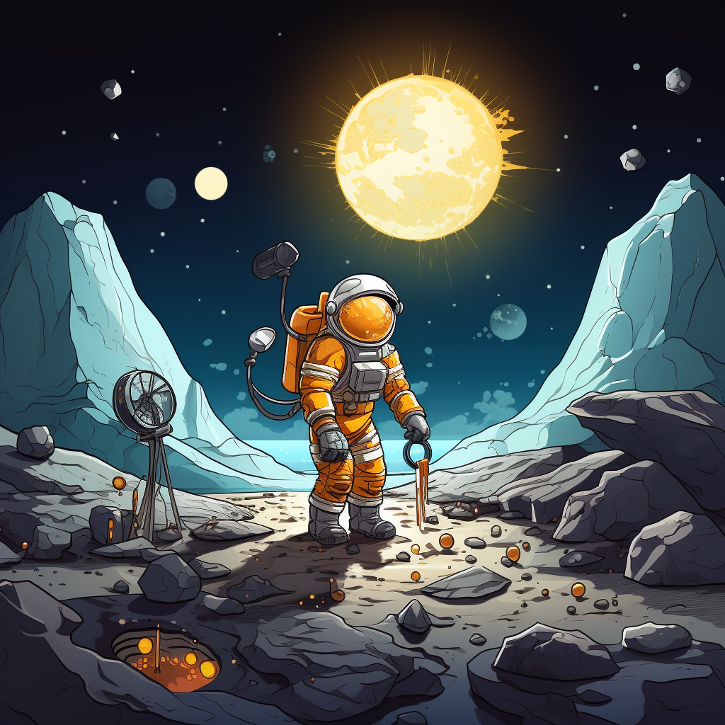 Cartoon astronaut mining in space