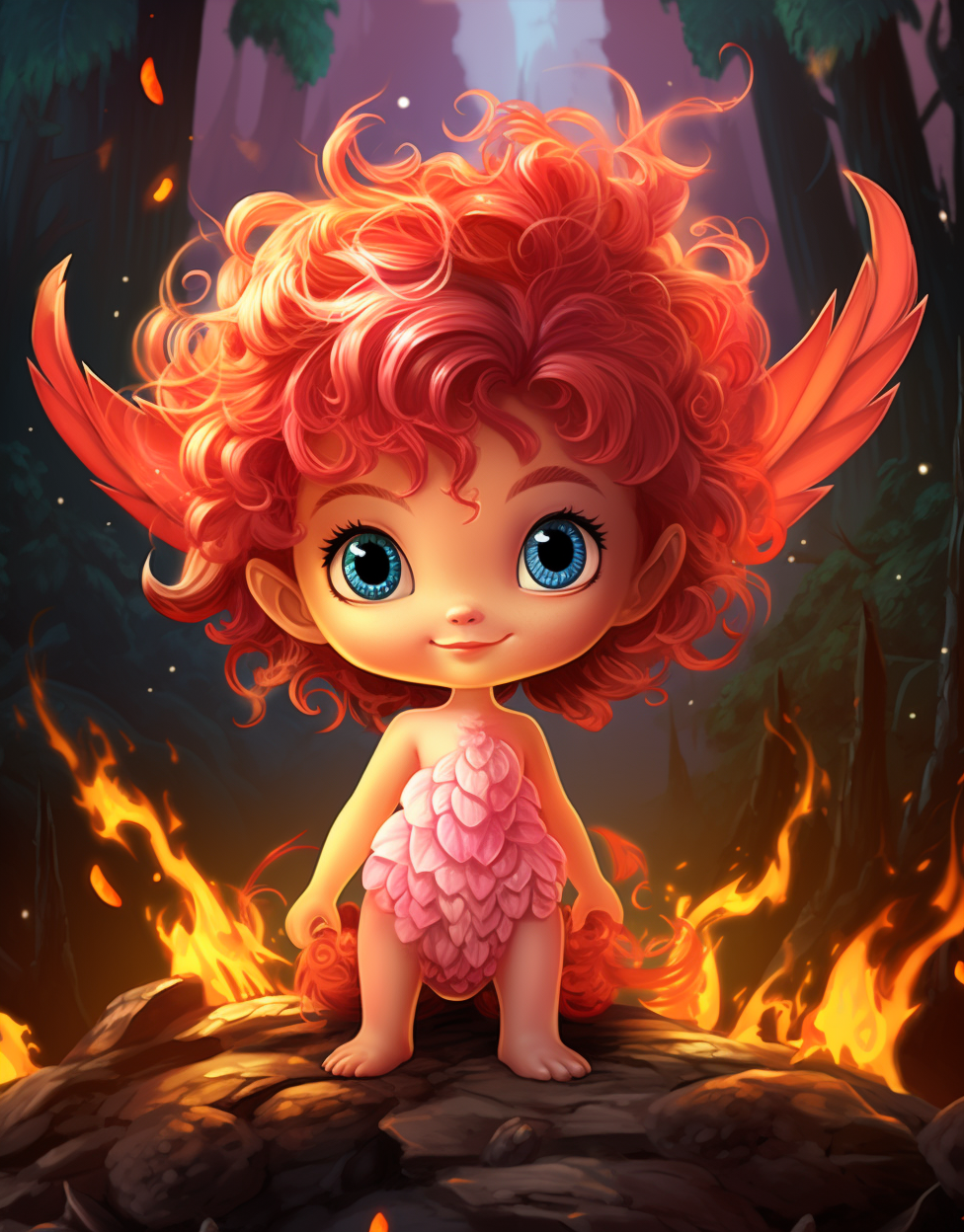 Baby fairy with dragon wings and fire hair