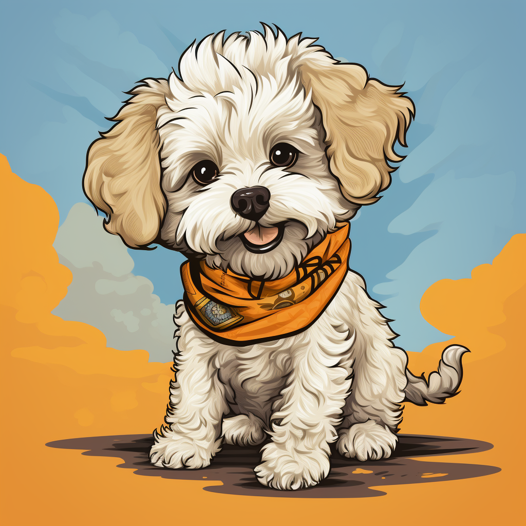 Adorable beige maltipoo with orange bandana