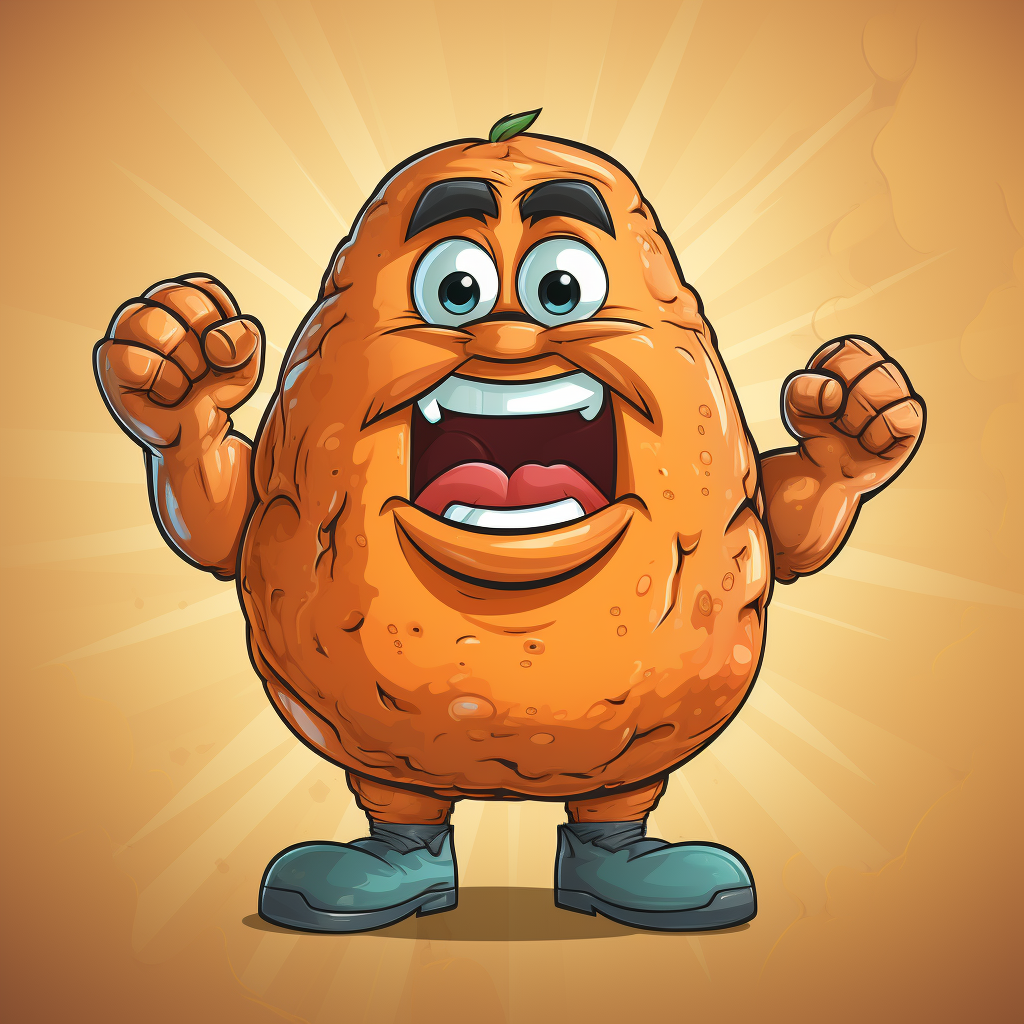 Cartoon potato bodybuilder flexing muscles