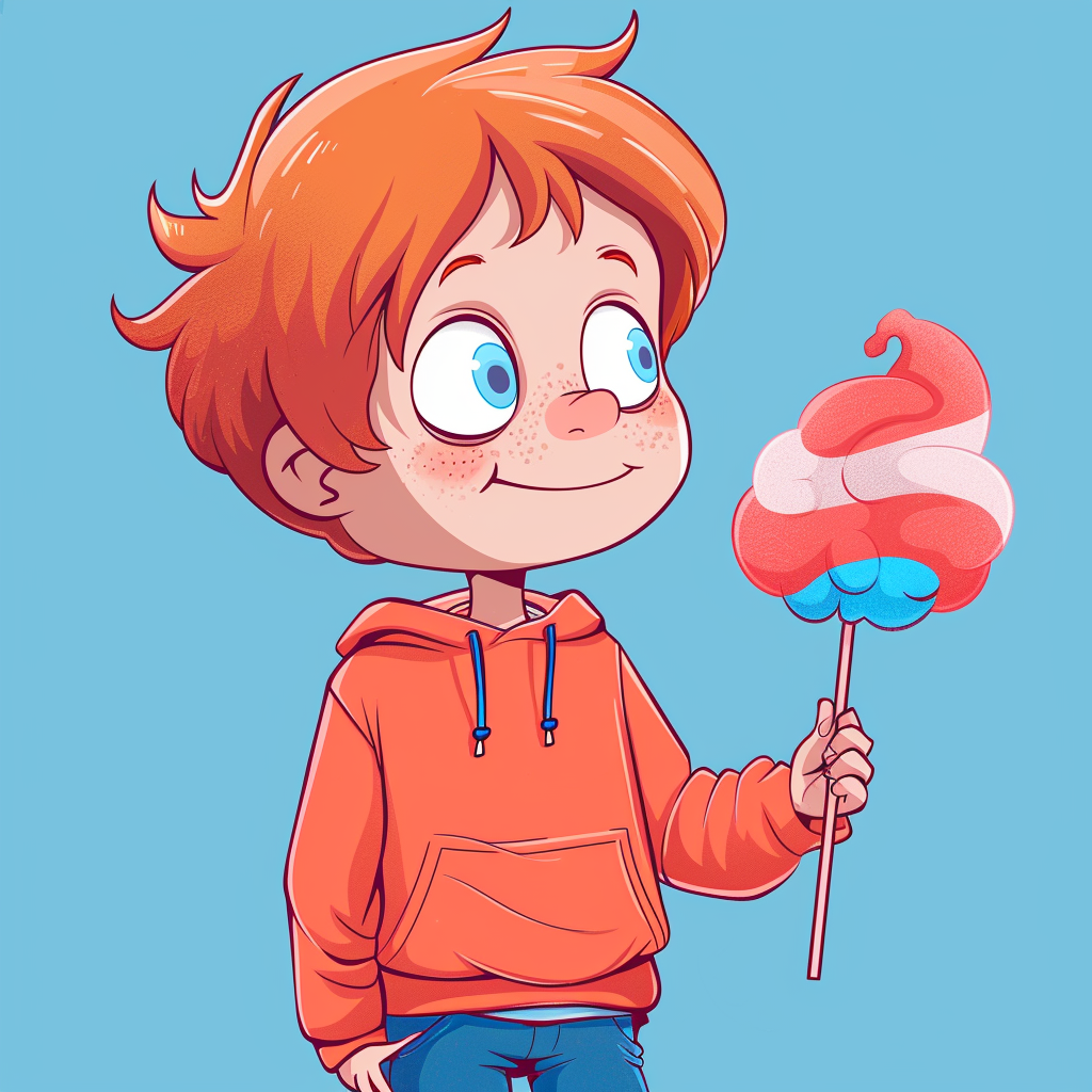 Cartoon boy eating cotton candy