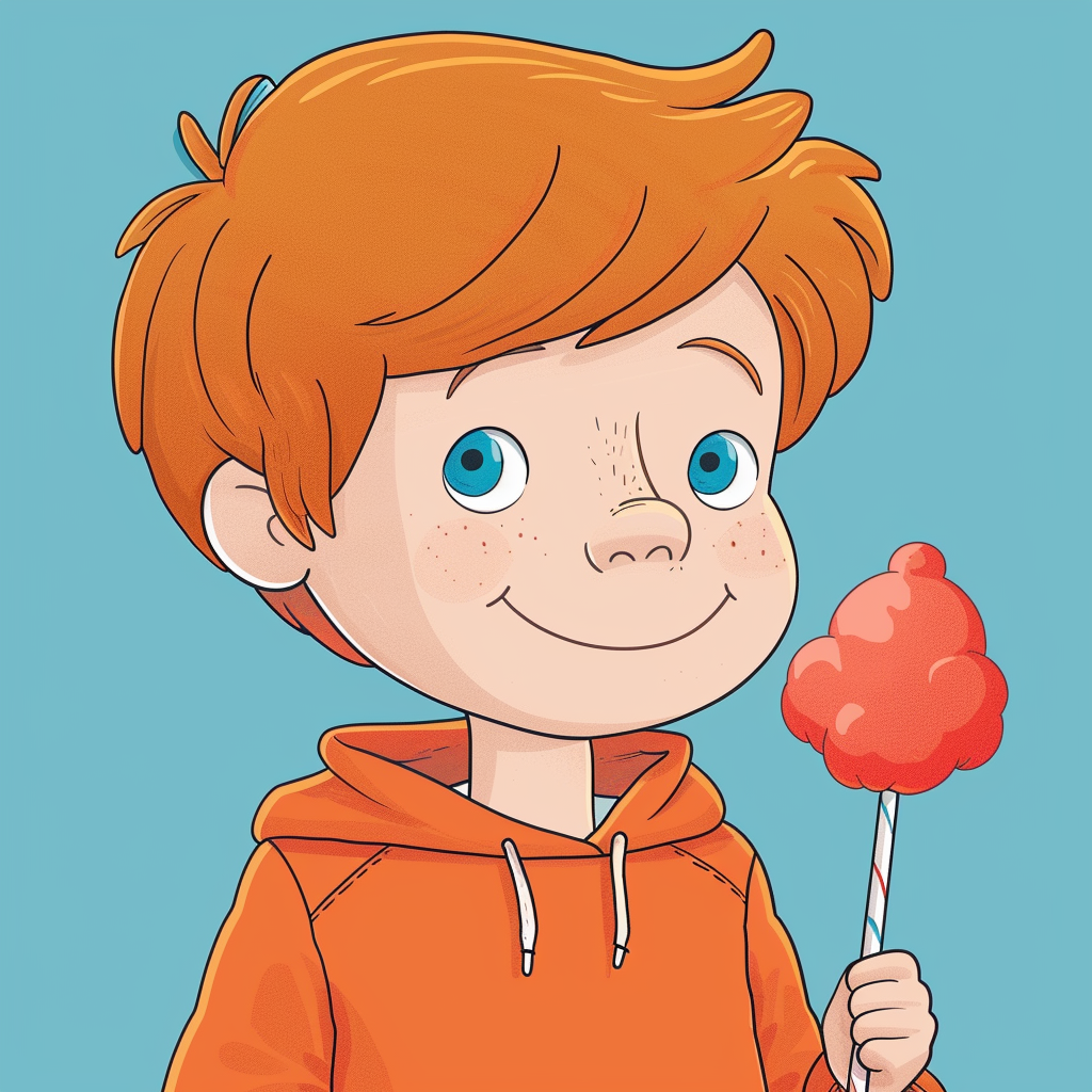 Cartoon boy eating cotton candy