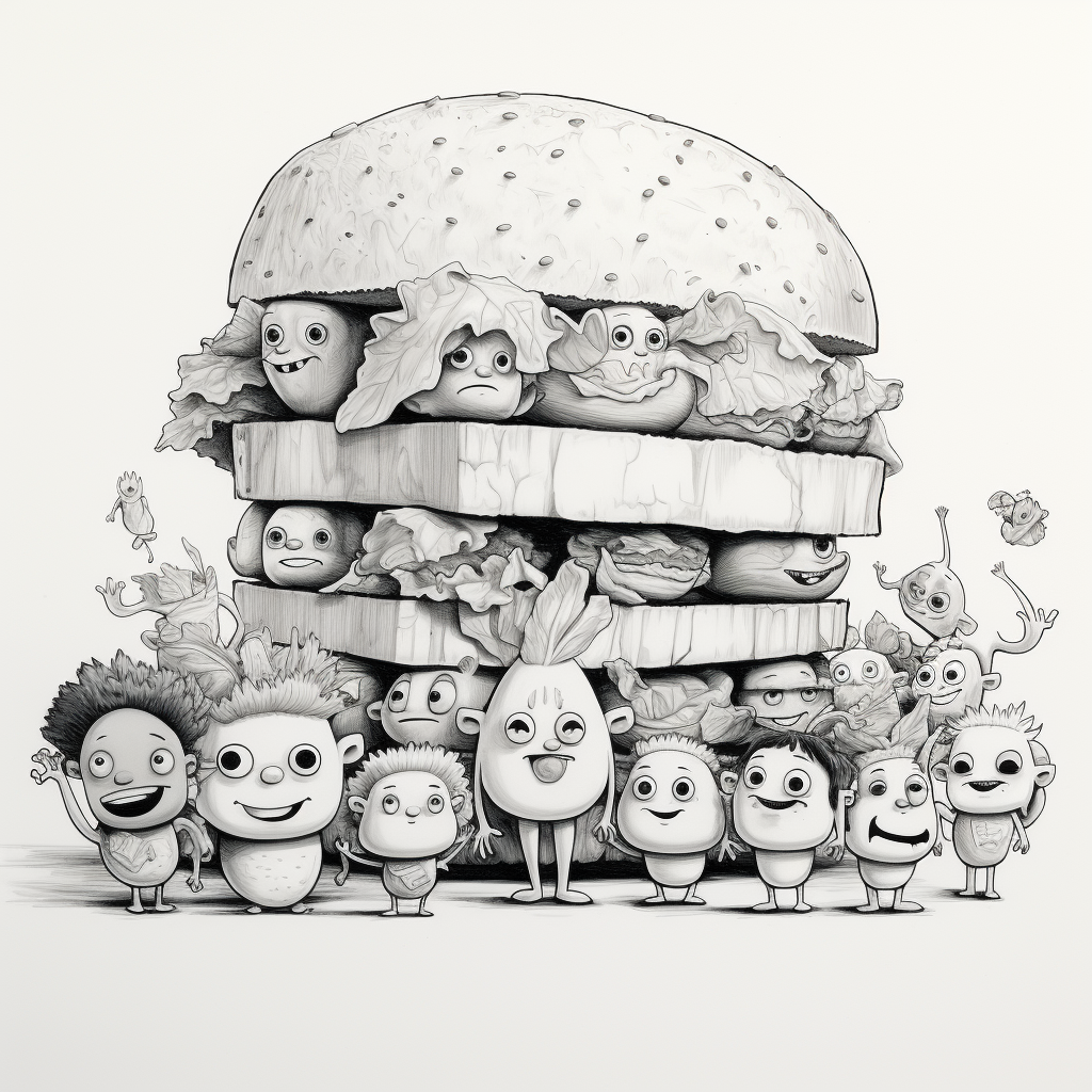 Cute cartoon brussel sprouts and sandwich