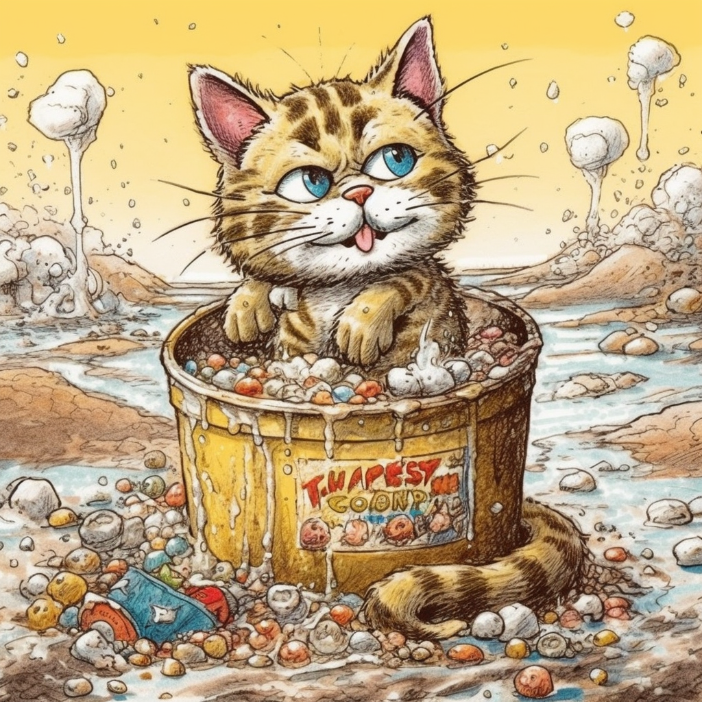 Illustration of a playing cartoon cat