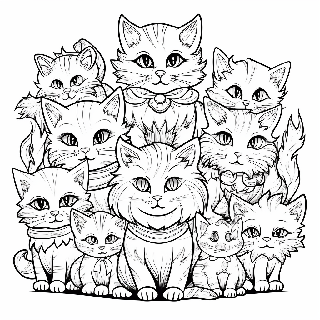 Cute Cartoon Cats Coloring Page