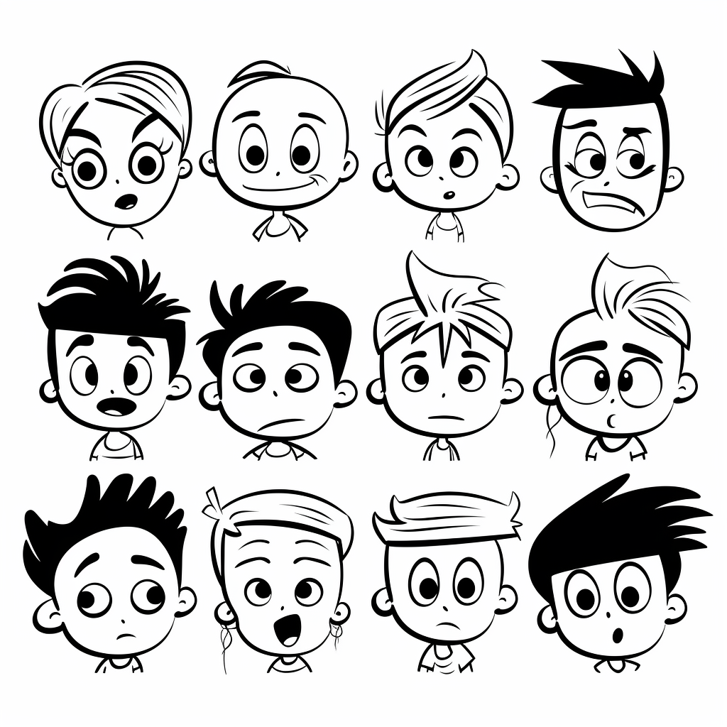 Cartoon character vector faces on white background