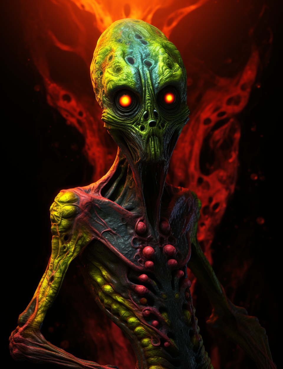 Colorful evil alien cartoon sketch