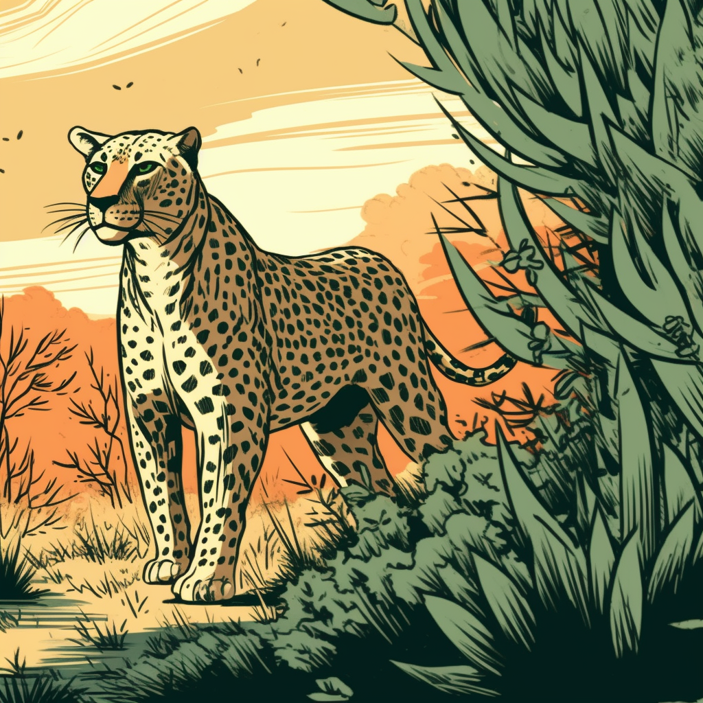 Cartoon Cheetah Bushes Walking Image