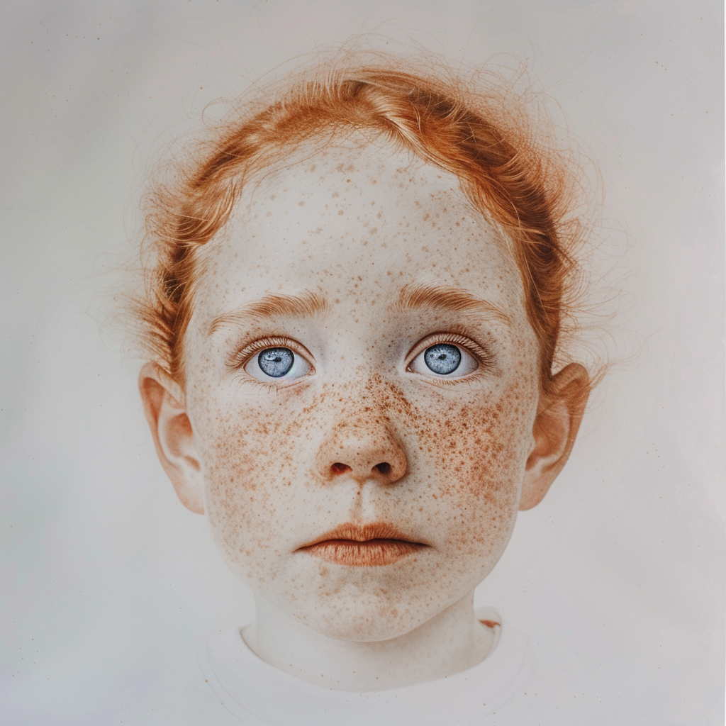 Cartoon Child with Freckles in Indigo