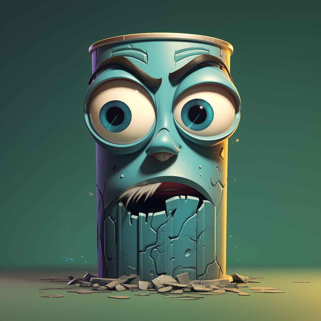 Cute cartoon character with trash can head