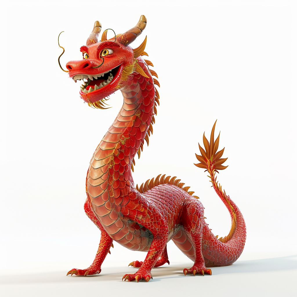 slim red dragon smiling cartoon