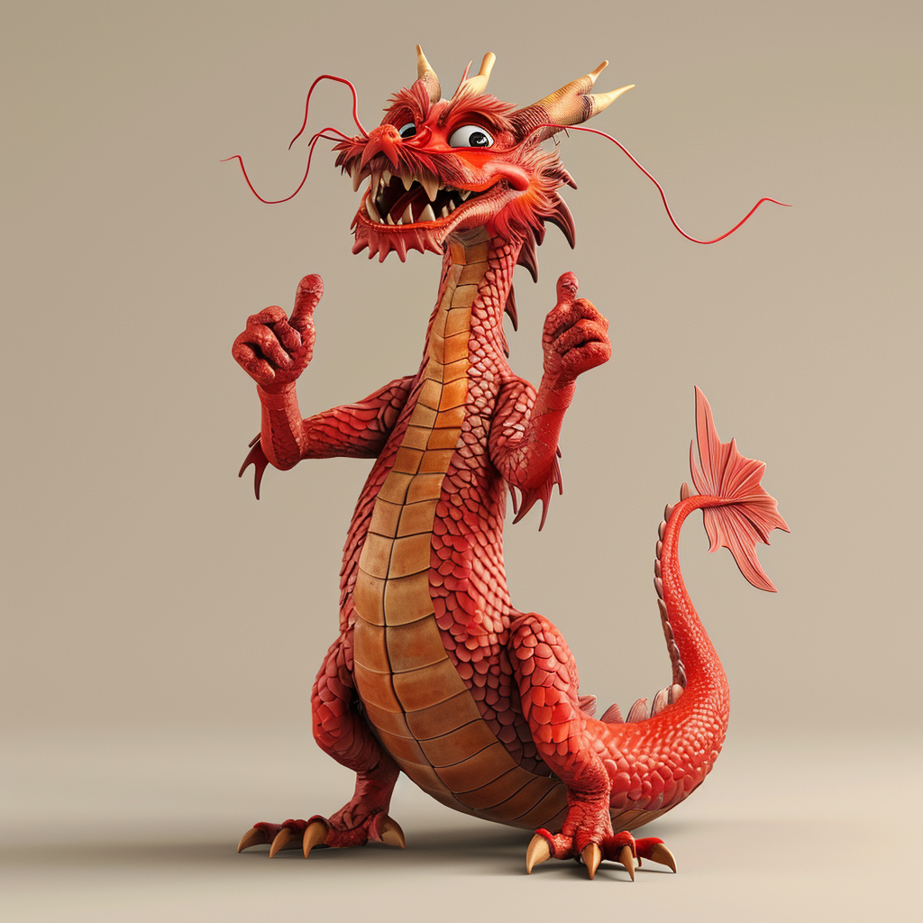 Cartoon Chinese Red Dragon Thumbs Up