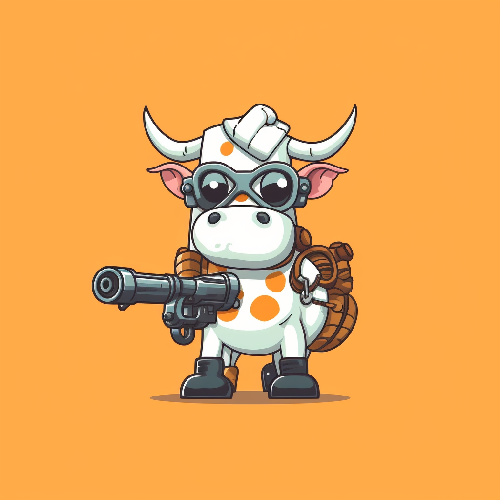 Funny cartoon cow with bazooka