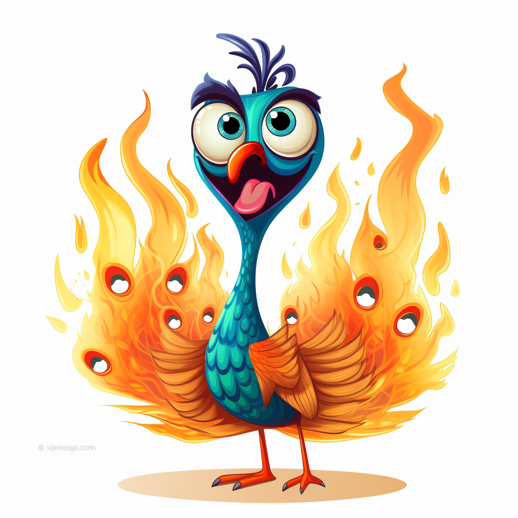 Cartoon Crazy Peacock on Fire