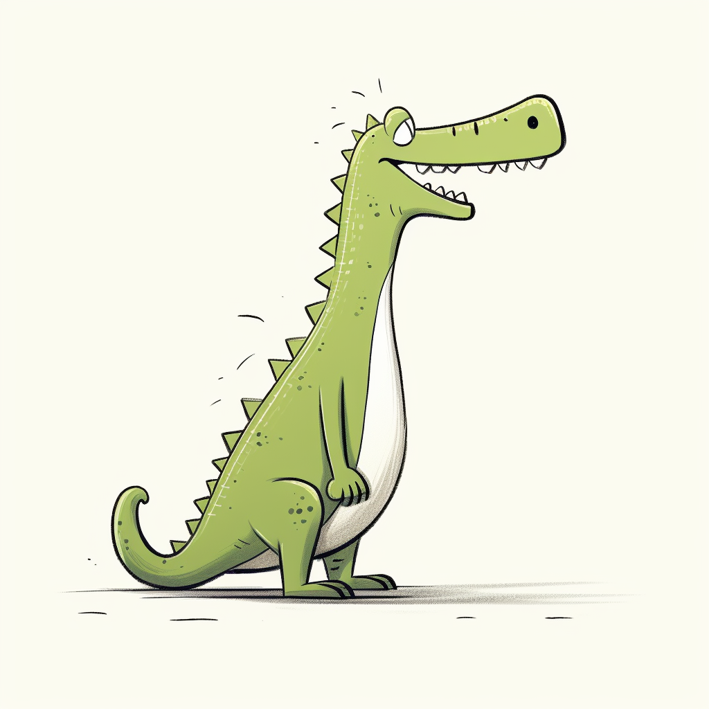 Minimalist cartoon crocodile standing in side profile