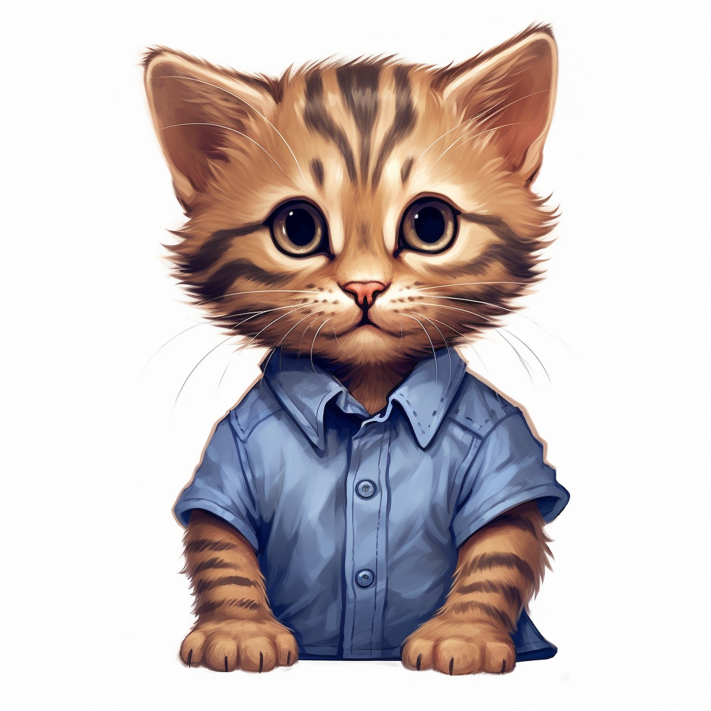 Adorable cubby kitten wearing blue shirt