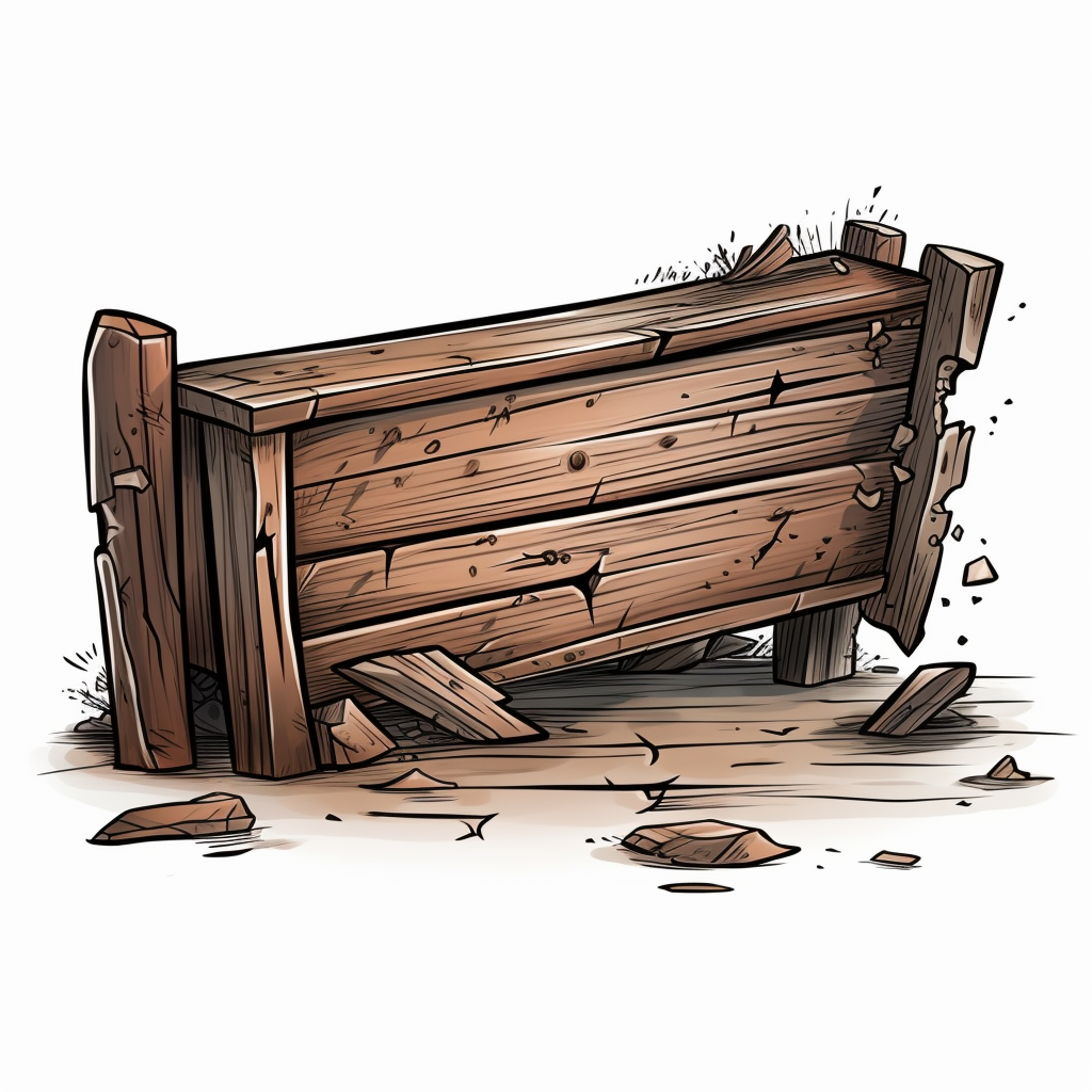 Cartoon of dirty broken old wooden furniture