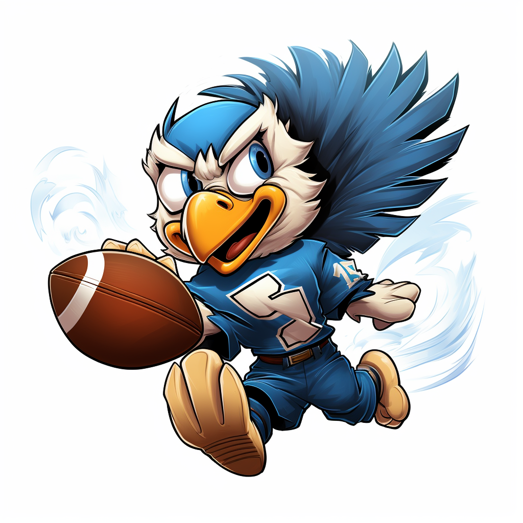 Cartoon eagle holding blue football player