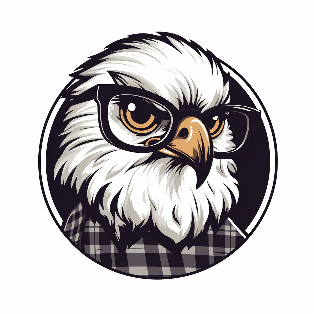 Cartoon eaglehead with square glasses on white background