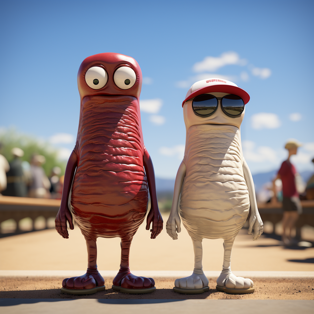 Playful cartoon earthworms wearing sunglasses and baseball caps