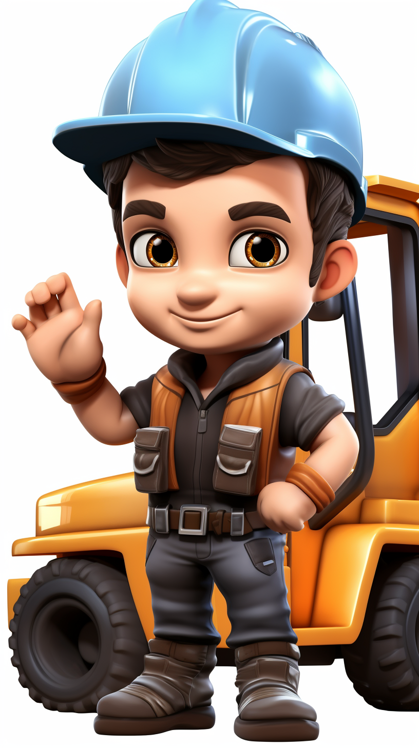 Cartoon Forklift Driver Boy in Chibi Style