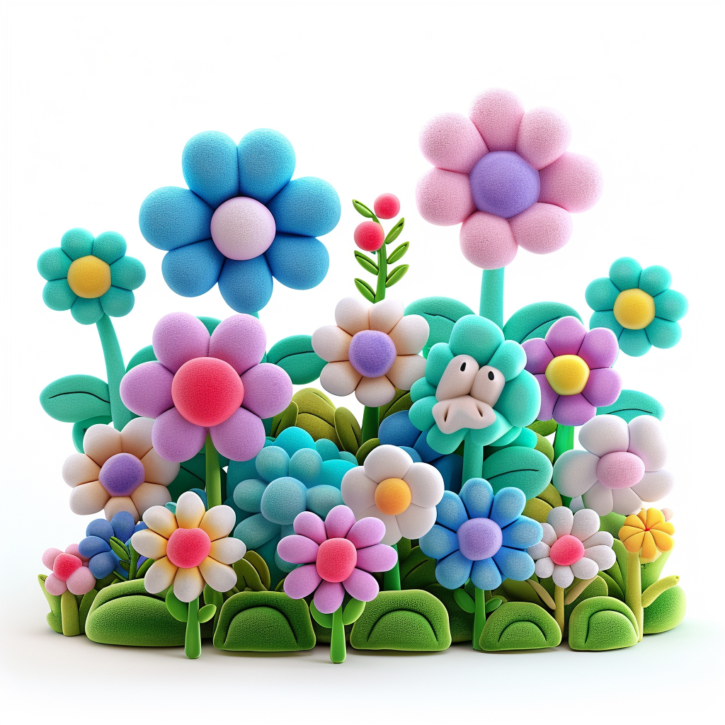 Cartoon furry flower garden plushy 3D image