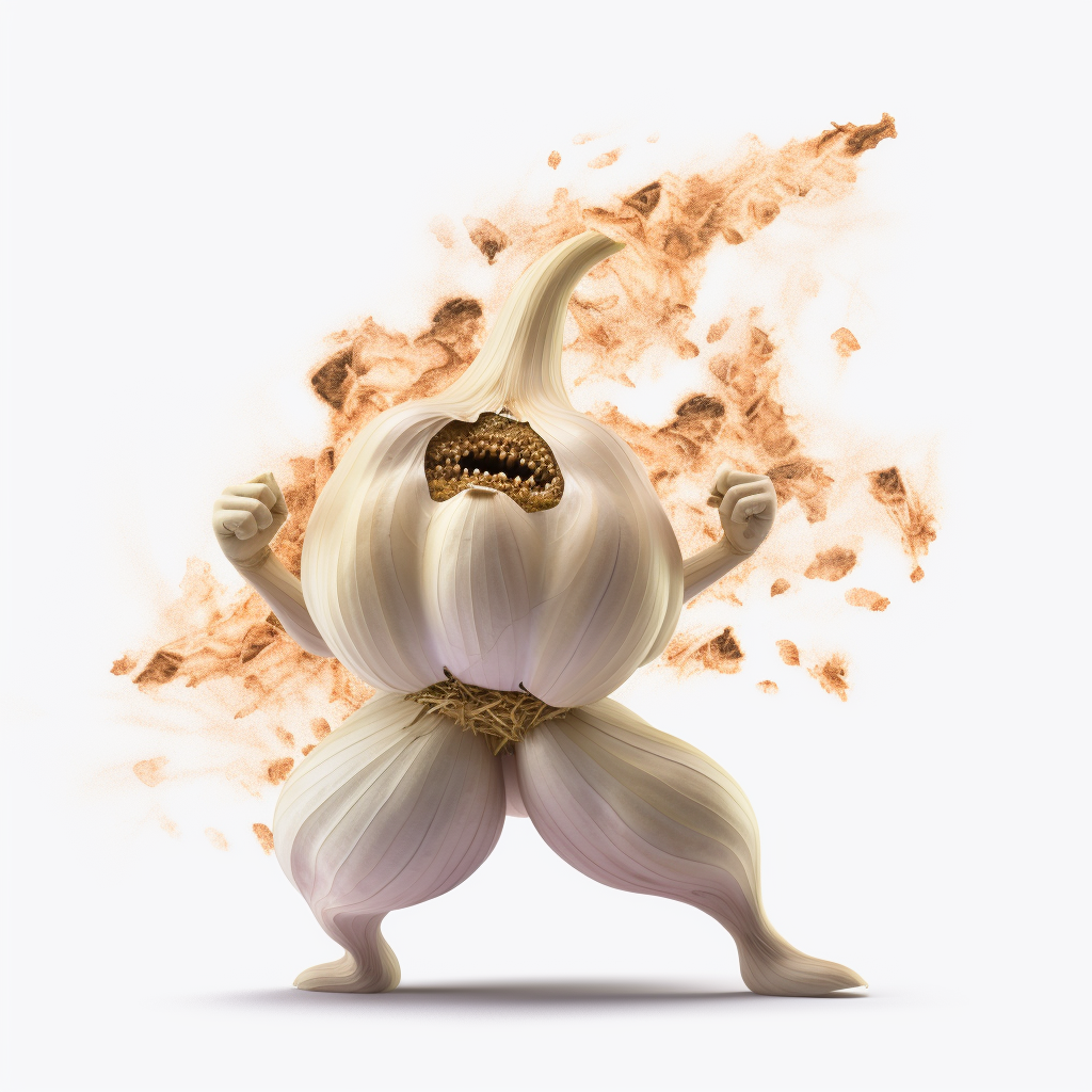 Garlic cartoon blowing smoke