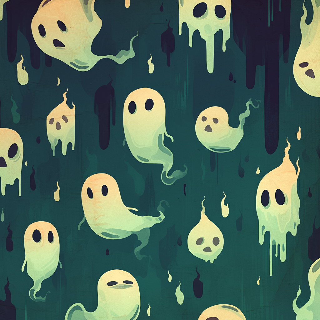 Cartoon ghost on green background