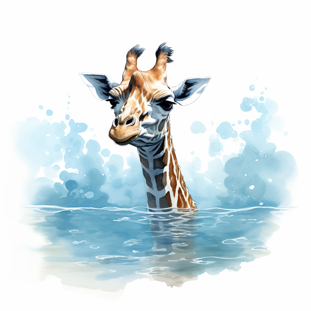 Cartoon Giraffe in Blue Water