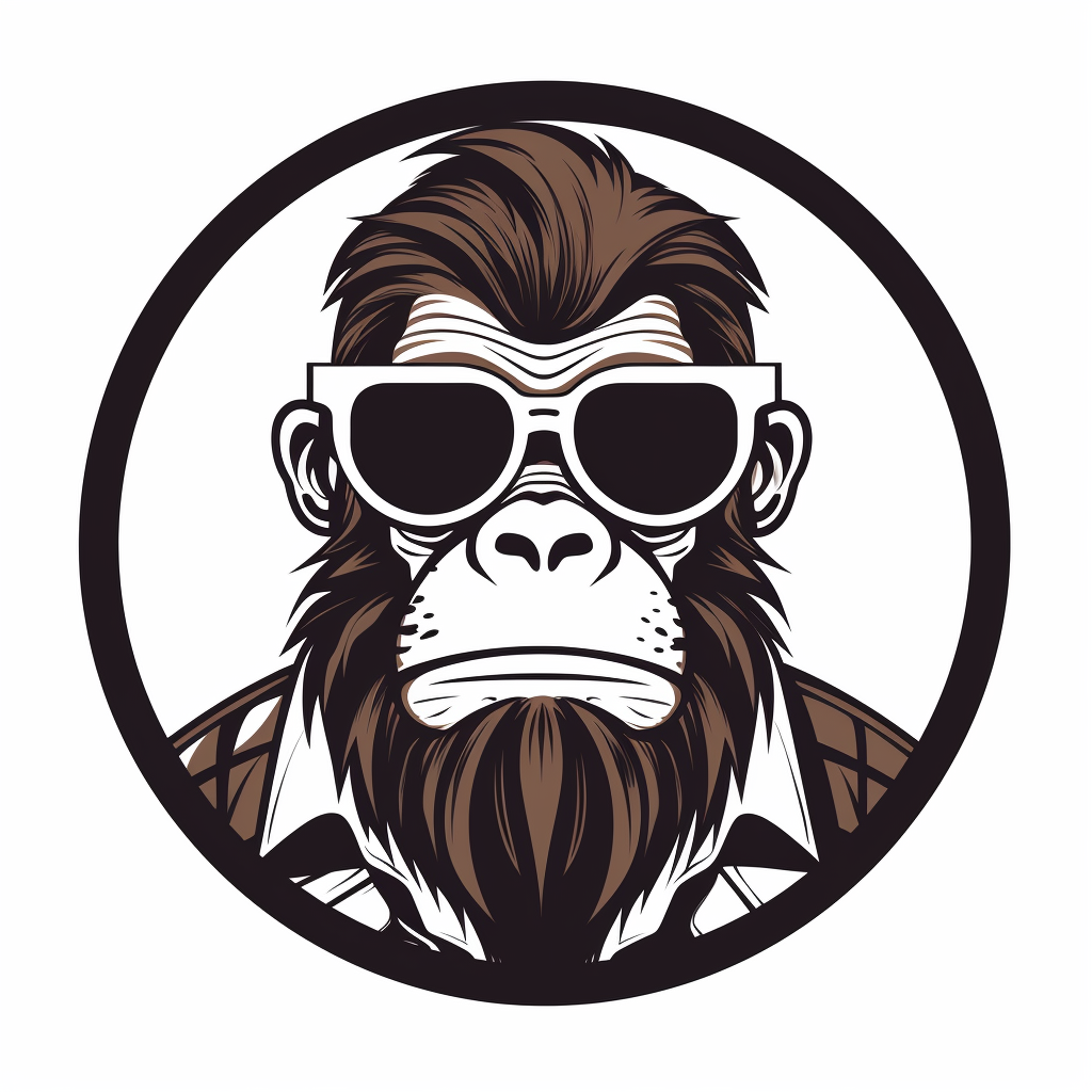 Cartoon gorilla head wearing glasses