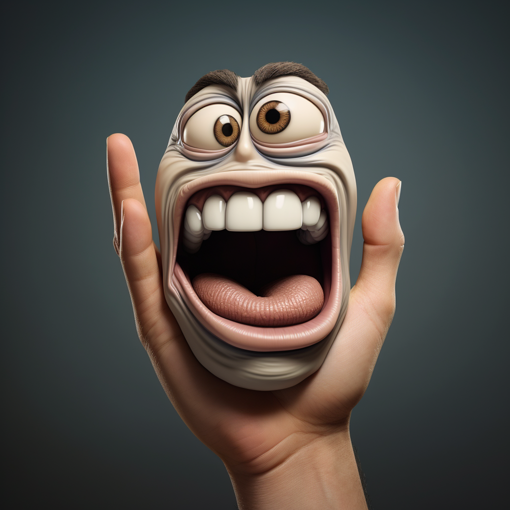 Cartoon hand with mouth and tongue