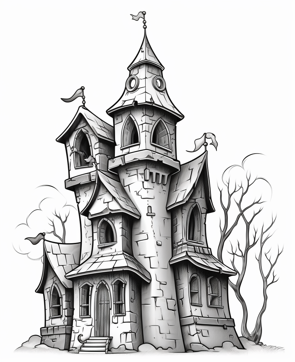 Cartoon haunted house coloring page