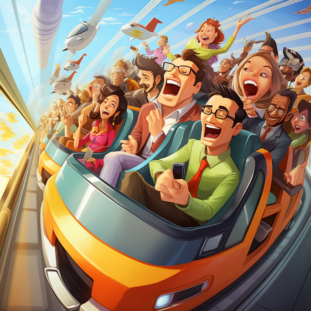 Cartoon high speed train riders