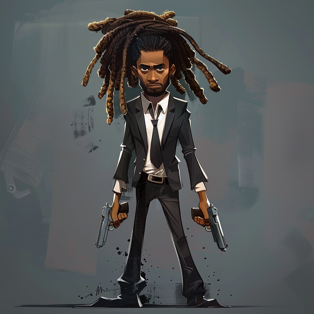 Cartoon James Bond with Dreadlocks