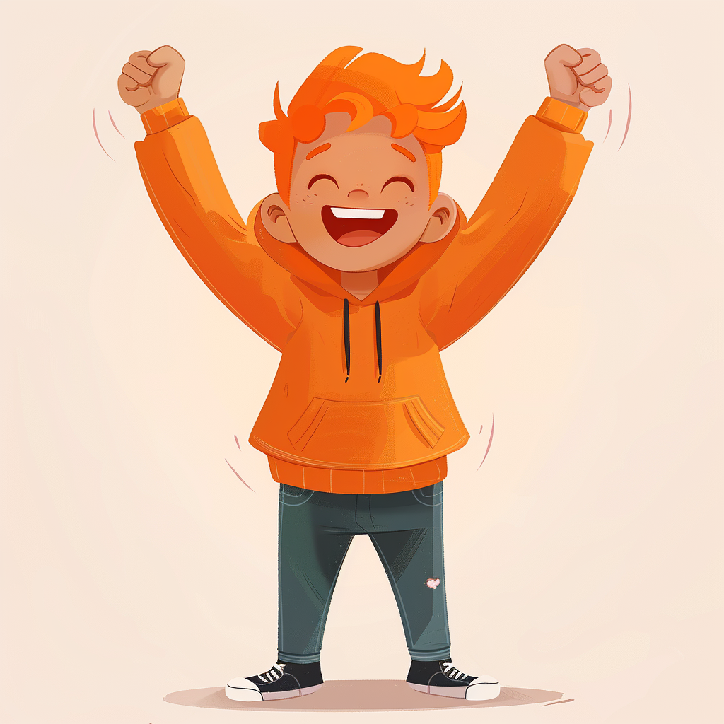 Smiling cartoon kid with orange hair